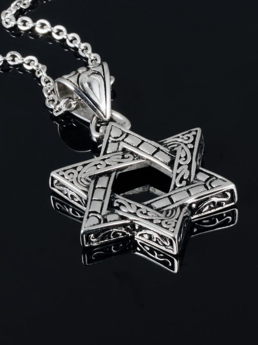 Open Sky Retro style Hollow Six-pointed Star Titanium Necklace 2