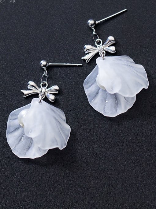 Rosh Pure silver white flower petal bow tie Earrings 0