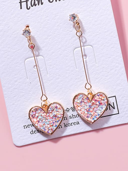 pink Alloy With 18k Gold Plated Romantic Heart Drop Earrings