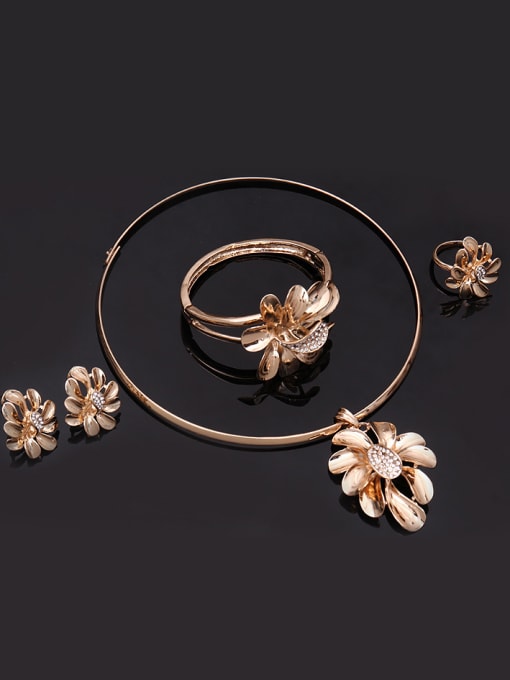 BESTIE 2018 2018 Alloy Imitation-gold Plated Fashion Rhinestones Flower Four Pieces Jewelry Set 1