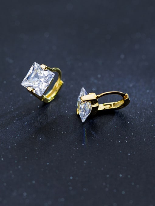 golden Temperament Gold Plated Square Shaped Zircon Clip Earrings