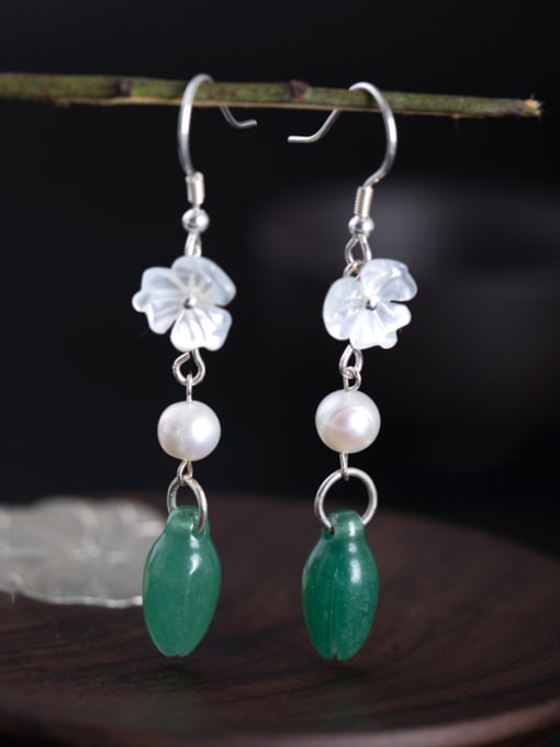 SILVER MI Retro style Natural Stone Shell Flower 925 Silver Earrings 0