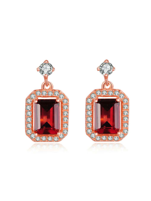ZK Fashionable Rectangle Red Garnet Drop Earrings 0