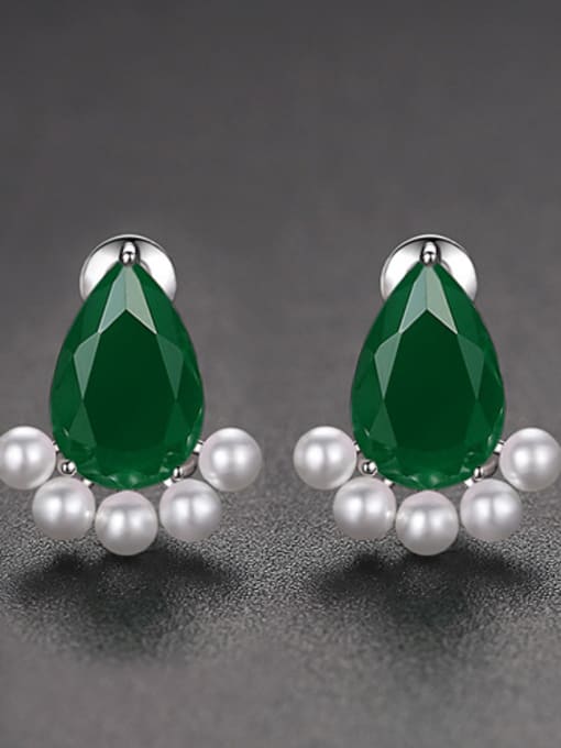 Green-t03h10 Copper With Platinum Plated Delicate Water Drop Stud Earrings