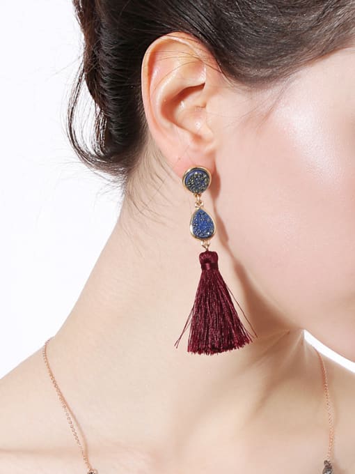 KM Elegant Female Tassel Simple Style Drop Earrings 1