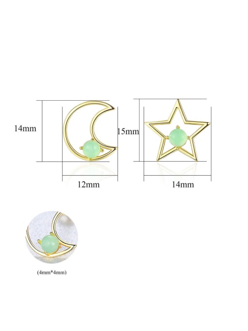 CCUI 925 Sterling Silver With multicolor Opal Cute Stars moon asymmetry Stud Earrings 4