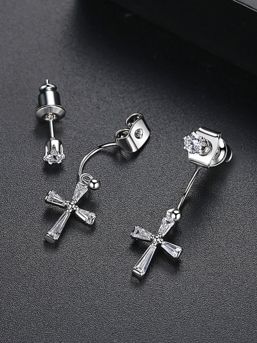 BLING SU Copper With Platinum Plated Trendy Cross Stud Earrings 2
