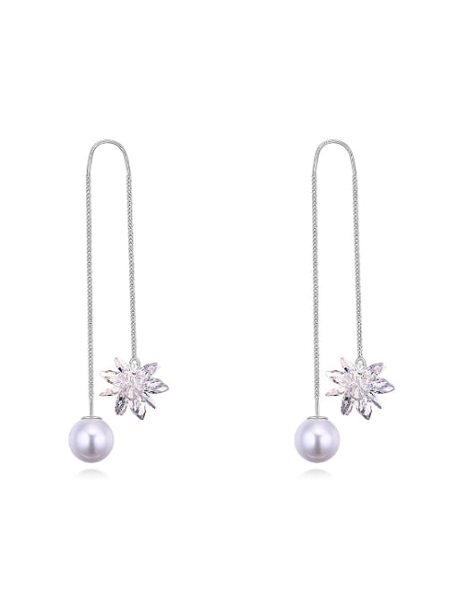 QIANZI Fashion Shiny Zirconias-Covered Flower Imitation Pearl Alloy Line Earrings 0