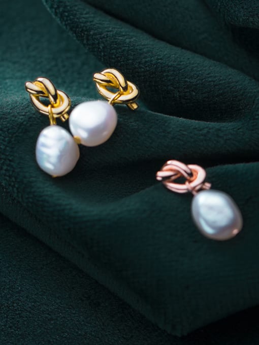 Rosh 925 Sterling Silver With 18k Gold Plated Delicate Baroque Artificial  pearl Stud Earrings 2
