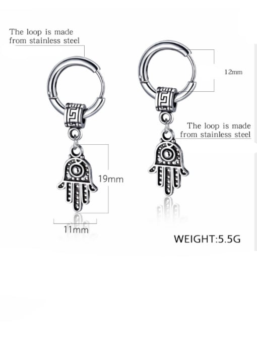 Open Sky Stainless Steel With Antique Silver Plated Personality  Hand of Fatima Stud Earrings 2