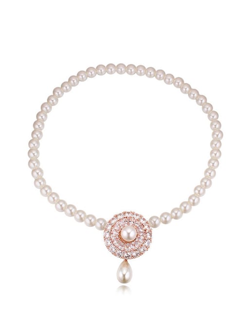 Rose Gold Fashion Shiny AAA Zirconias Imitation Pearls-covered Alloy Necklace