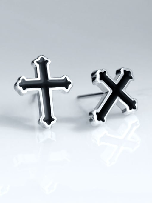Rosh 925 Sterling Silver With Platinum Plated Simplistic Cross Stud Earrings 0