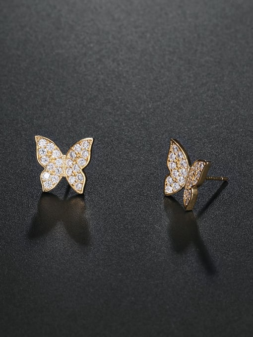 Mo Hai Copper With Cubic Zirconia Cute Butterfly Stud Earrings 3