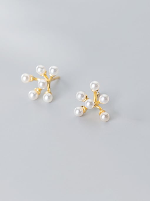 Rosh 925 Sterling Silver With Artificial Pearl  Simplistic Geometric Stud Earrings 0