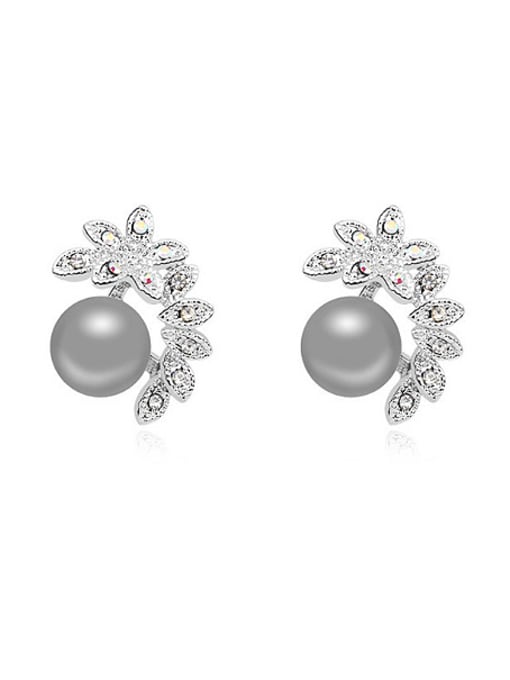 QIANZI Fashion Shiny Flowery Imitation Pearl Alloy Stud Earrings 0