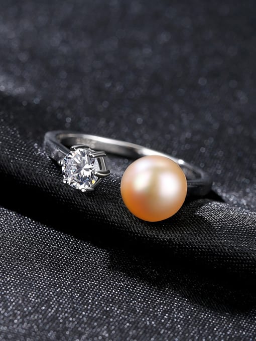 CCUI Sterling silver zircon natural freshwater pearl free size ring 3