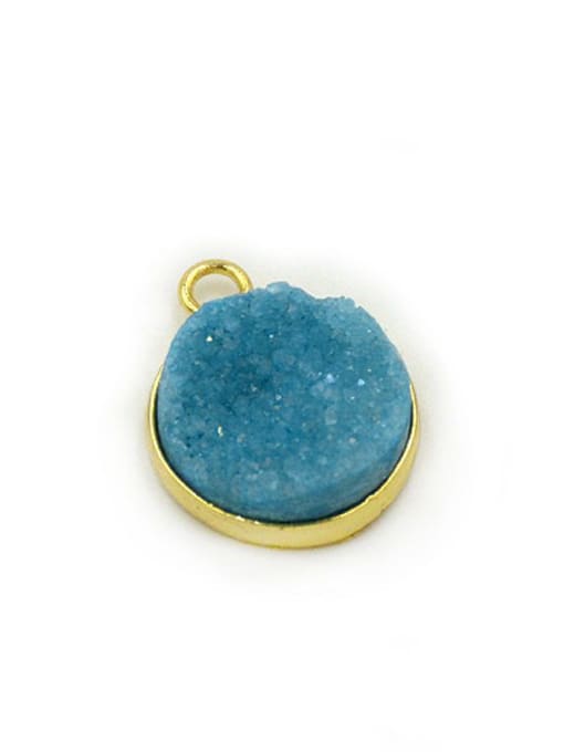 Blue Simple Natural Crystal Round Gold Plated Pendant