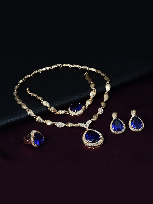 BESTIE Alloy Imitation-gold Plated Vintage style Sapphire and CZ Four Pieces Jewelry Set 2