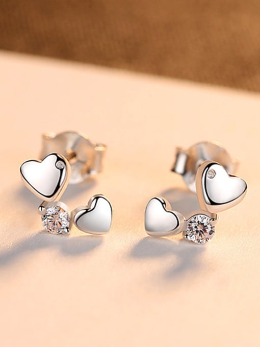 Platinum 925 Sterling Silver With Delicate Heart Stud Earrings