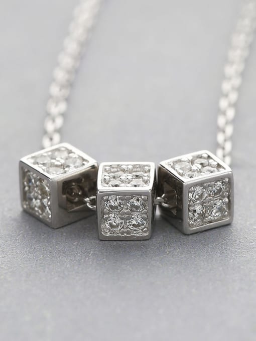 One Silver Simply Square Zircon Necklace 2