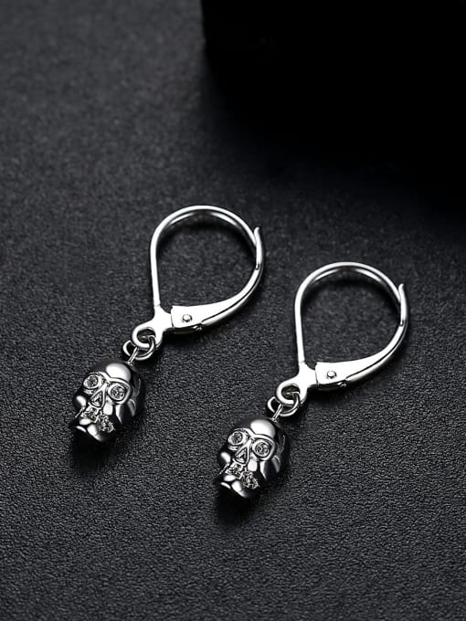 BLING SU Copper With Platinum Plated Vintage Skull Drop Earrings 3