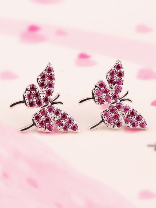 Qing Xing 925 Sterling Silver Needles AAA Grade Red Corundum 5 # Butterfly Mosaic stud Earring 0