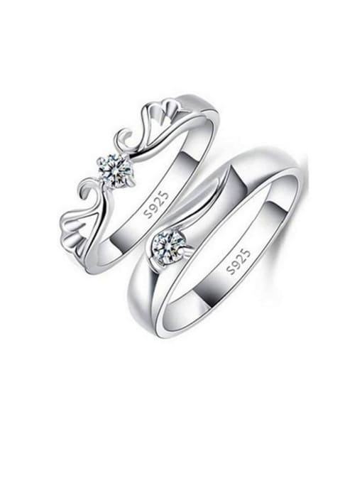 Dan 925 Sterling Silver With  Cubic Zirconia Simplistic Monogrammed loves  Band Rings 0