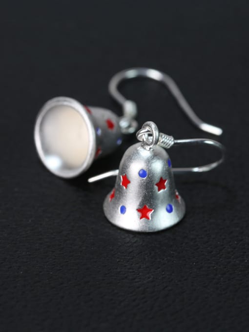 Peng Yuan Personalized Cute Tiny Red Star Bell 925 Silver Earrings 2