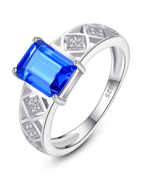 CCUI 925 Sterling Silver With Glass stone Simplistic Square Band Rings