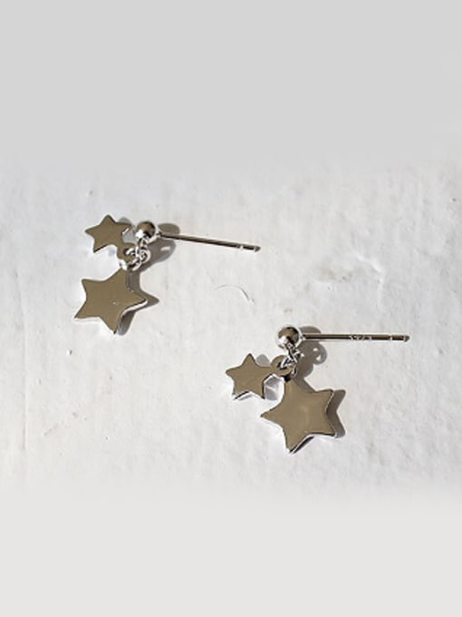 platinum Fashion Double Stars Silver Smooth Stud Earrings