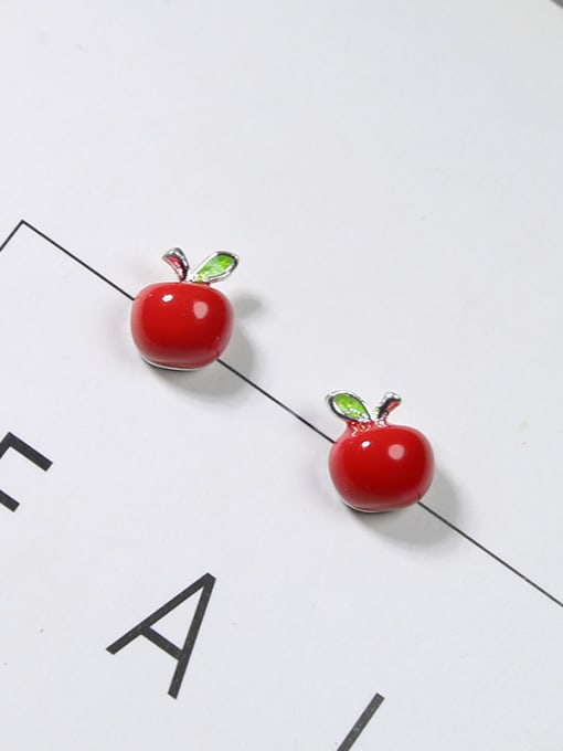 Peng Yuan Tiny Red Apple Personalized Glue 925 Silver Stud Earrings 2