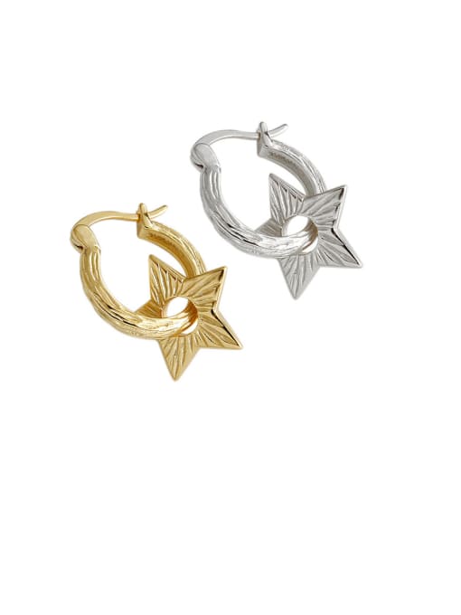 DAKA 925 Sterling Silver With Gold Plated Personality Hollow Star Clip On Earrings 3