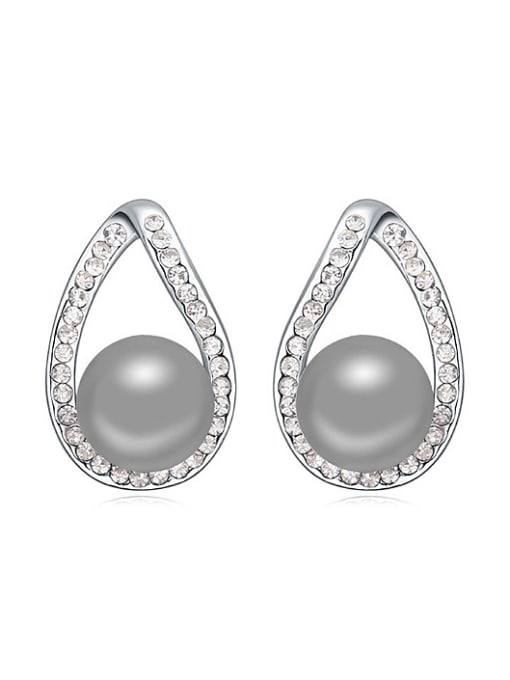 grey Simple Water Drop Imitation Pearl Shiny Crystal-covered Stud Earrings