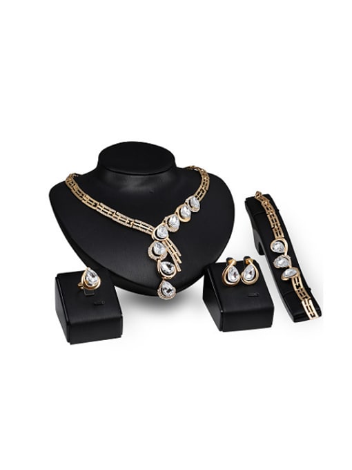 BESTIE Alloy Imitation-gold Plated Fashion Water Drop shaped Artificial Gemstones Four Pieces Jewelry Set 0