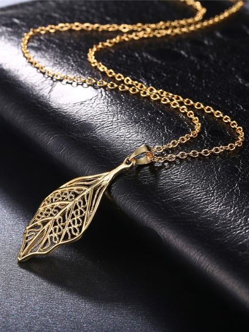 Golden Delicate Gold Plated Leaf Shaped Necklace