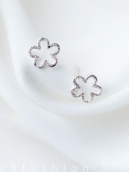 Rosh Elegant Hollow Flower Shaped Frosted Silver Stud Earrings 0