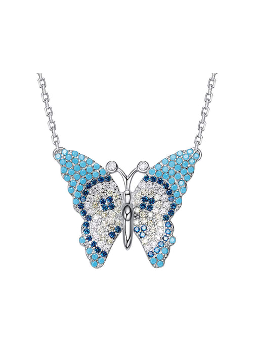 CEIDAI Personalized Butterfly Turquoise Stones Zircon Necklace 0