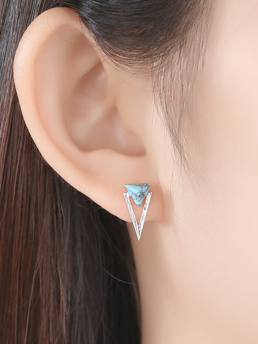 CCUI 925 Sterling Silver With Turquoise Simplistic Triangle Stud Earrings 1