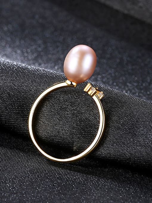 Purple Pure silver freshwater pearl minimalist  free size ring