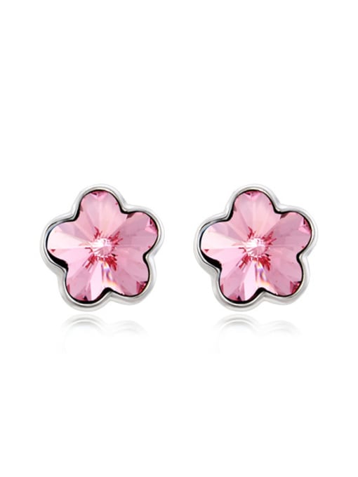 Platinum ,hot pink 18K White Gold Austria Crystal Flower-shaped stud Earring