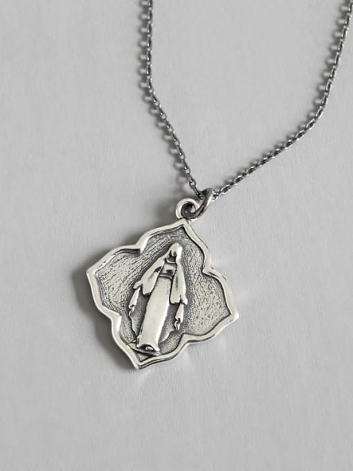 DAKA 925 Sterling Silver With Antique Silver Plated Geometric Portrait Necklaces