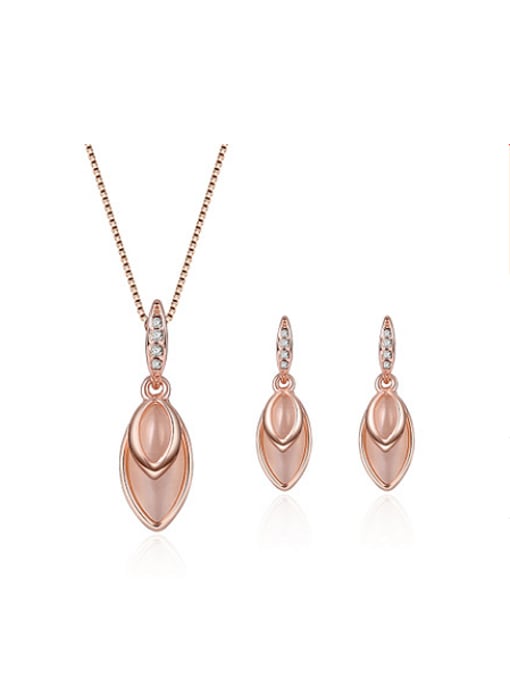 BESTIE Alloy Rose Gold Plated Fashion Artificial Stones Oval shaped Two Pieces Jewelry Set 0