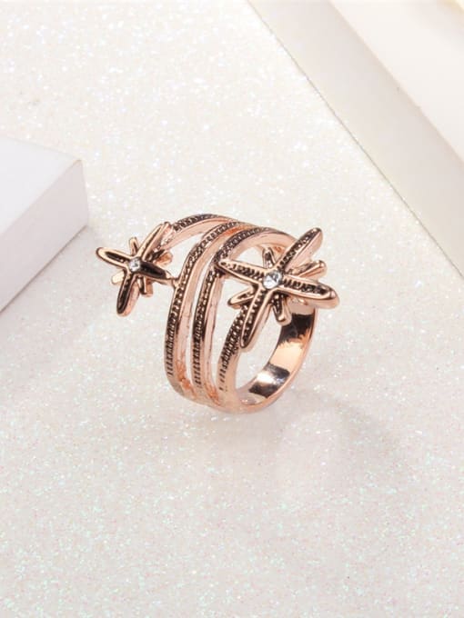 Rose Gold Creative Double Starfish Shaped Austria Crystal Ring