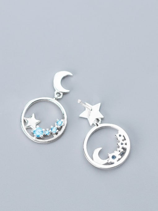 Rosh 925 Sterling Silver With Platinum Plated Fashion Asymmetry  Stars Moon Stud Earrings 0