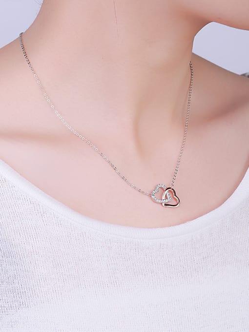 One Silver Elegant Double Heart Necklace 1