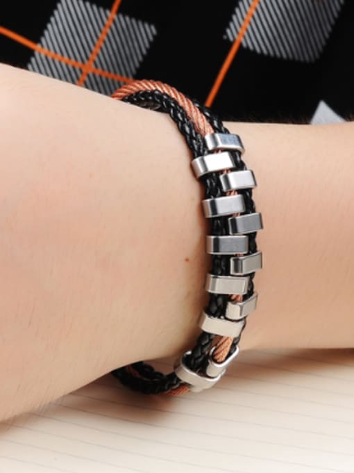 Open Sky Fashion Titanium Woven PU Chain Men Bracelet 1