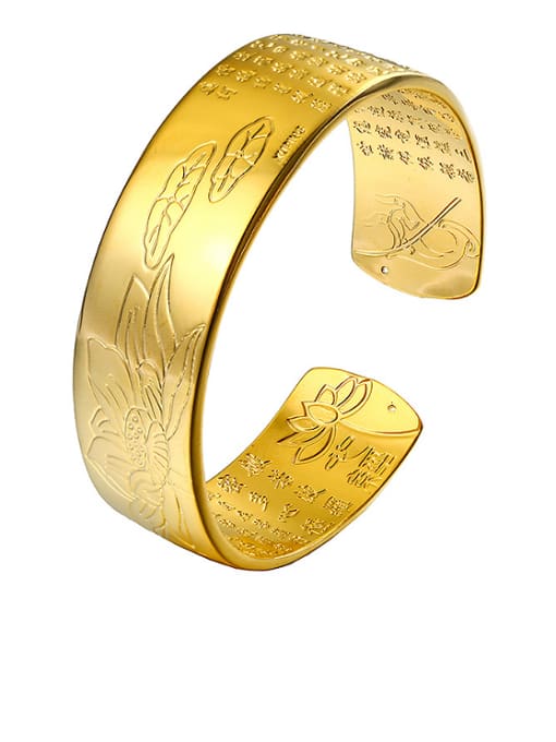 Gold Copper Alloy 24K Gold Plated Ethnic Buddhism Character Opening Bangle