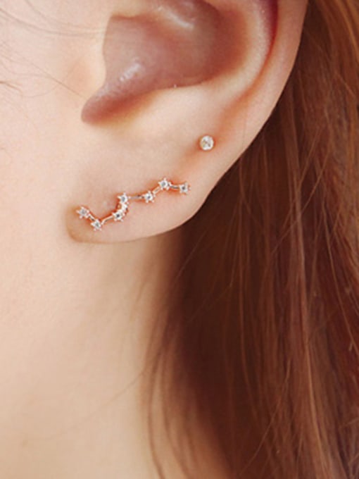 DAKA Asymmetrical Stars Tiny Rhinestones Silver Stud Earrings 1