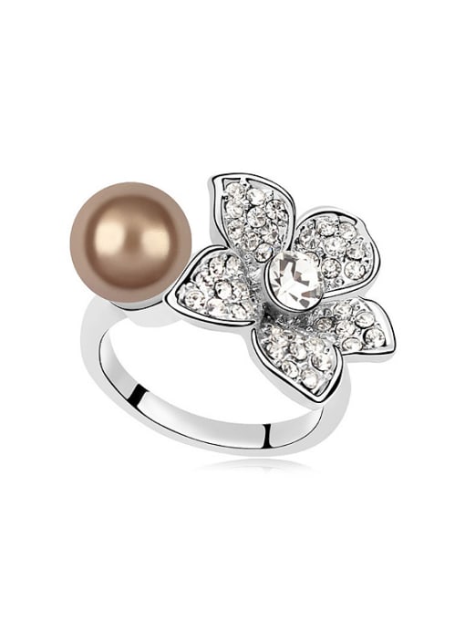 brown Fashion Imitation Pearl Crystals-covered Flower Alloy Ring
