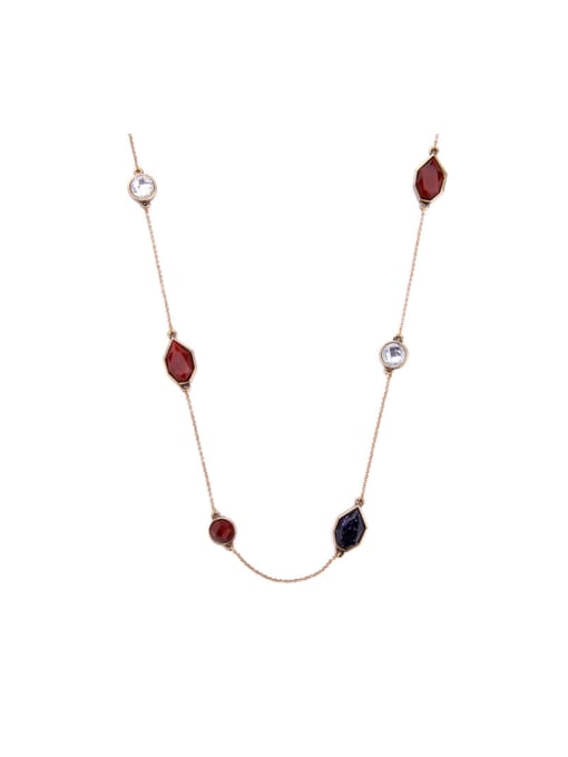 KM Simple Artificial Stones Long Alloy Necklace